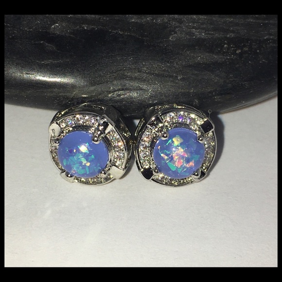 Elegant Fire Opal Micro Paved Halo Stud Earrings - Picture 4 of 11
